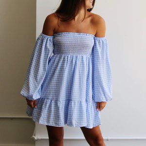 Gingham off the shoulder dress